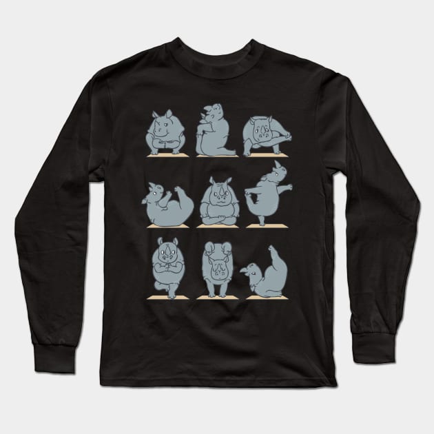 Rhino Yoga Long Sleeve T-Shirt by huebucket